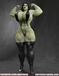 1girls 3d 3d_(artwork) abs anatomically_correct big_breasts bikini black_hair bodybuilder curvaceous curvy curvy_body curvy_female curvy_figure curvy_hips erect_nipples_under_clothes female female_only flexing_bicep flexing_both_biceps green_skin gwynxiu heel_boots high_heel_boots hulk_(series) long_hair marvel marvel_comics monokini muscle muscular muscular_thighs nipple_bulge posing she-hulk sling_bikini slingshot_bikini solo thigh_boots thighhigh_boots thighhighs veins veiny veiny_muscles