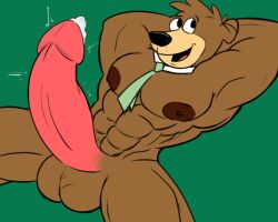 1boy anthro arms_behind_head bara bear cum drawfag drawthread_request hanna-barbera looking_away looking_to_the_side muscular muscular_male nipples pecs smiling ursid yogi_bear yogi_bear_(character)