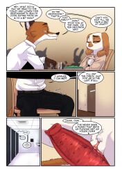 2022 4_fingers akiric anthro anthro_on_anthro bathroom beverage black_nose bodily_fluids brown_body brown_fur bulge canid canine clothed clothing coat comic danielle_o'hare_(akiric) dialogue duo_focus english_text erection erection_under_clothing female fingers fox fur genital_fluids genital_outline genitals gloves_(marking) group hi_res humanoid_hands interspecies john_burroughs_(akiric) lagomorph leporid looking_at_another looking_away male male/female mammal markings multicolored_body multicolored_fur orange_body orange_fur penis penis_outline predator/prey public public_restroom public_sex pussy pussy_juice pussy_juice_on_penis rabbit red_fox restaurant semi_public sex silhouette sitting smile speech_bubble suit text topwear trenchcoat tuft two_tone_body two_tone_fur white_body white_fur