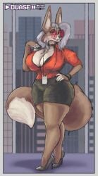 1girls anthro big_breasts breasts duase female furry glasses office_lady secretary tagme white_hair zinny_(duase)