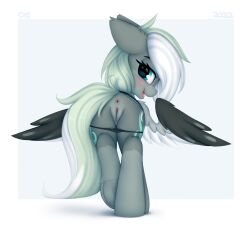 1girls anus ass butt clothed clothing equid equine female female_only feral furry genitals hasbro hi_res horse looking_at_viewer mammal my_little_pony omiart partially_clothed pony pussy solo underwear underwear_down wings