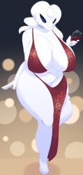 anthro big_breasts blue_eyes bra breasts clothed daphne_dress dress dullyarts female furry huge_breasts humanoid nipple_bulge pokémon_(species) pokemon red_dress reshiram revealing_clothes skimpy_clothes tagme voluptuous white_fur wine wine_glass