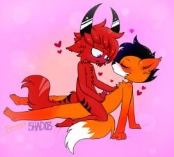 abrioxyx anthro canid canine cowgirl_position felix_(abrioxyx) fox from_front_position fur heart horn male male/male mammal masturbation on_bottom on_top orange_body orange_fur purple_eyes red_body red_fur sex shado3 shadow_(shado3)