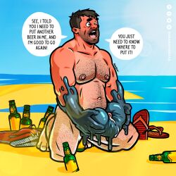 2boys beach beer eddie_brock hairy_arms hairy_chest incision interspecies light-skinned_male light_skin male_focus male_only marvel mature mature_male ocean spider-man_(series) venom_(marvel) yaoi