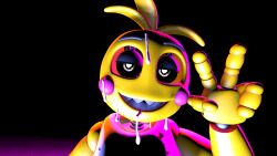 1girls 3d cum cum_on_face female_only five_nights_at_freddy's five_nights_at_freddy's_2 humanoid looking_at_viewer loverofmemes lovetaste_chica peace_sign sfm smile source_filmmaker toy_chica_(fnaf) toy_chica_(love_taste)