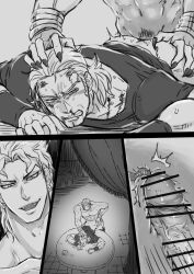 anal bite_mark censored dio_brando fangs gay gay_domination hol_horse jojo's_bizarre_adventure male_dominating_male maledom malesub muscular_male penetration pubic_hair rape sex_on_table stardust_crusaders submissive_male toned_male x-ray yaoi