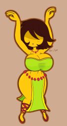 1girls alternate_version_available belly_dancer belly_dancer_outfit big_ass big_breasts brown_hair deltarune female female_focus female_only heels huge_breasts kris_(deltarune) kris_female_(deltarune) necklace short_hair skimpy skimpy_clothes thick_thighs toby_fox undertale_(series) vile_eyes