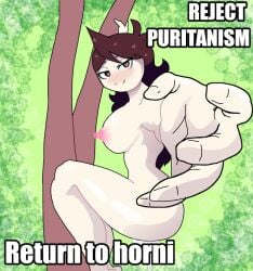 carliabot casual female horni human jaiden jaiden_animations jaidenanimations meme monke nipples nude_female pale_skin reject_humanity,_return_to_monke tree_climbing youtube youtuber