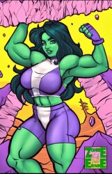 1girls 2d abs armpit artist_logo artist_name biceps big_breasts clothed clothing dark_green_hair female female_only female_solo flexing flexing_arms flexing_bicep flexing_muscles green_body green_eyes green_hair green_skin highres hulk_(series) large_breasts lifting long_hair looking_at_viewer marvel marvel_comics muscles muscular muscular_female sexy_armpits she-hulk solo solo_female strong superheroine tagme thick_thighs thighs triceps zombieernie