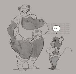 2girls anthro bear big_breasts breasts female giant_panda gwen_martin huge_breasts joaoppereiraus larger_female mouse multiple_girls rodent size_difference sueli_(joaoppereiraus) tagme