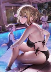 3girls 7th_knights absurd_res ass bikini detailed_background female female_only hi_res looking_at_viewer nanaken_nana original pool swimsuit thighs water