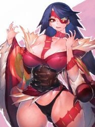 1girls adiane blue_hair breasts cleavage eyepatch female female_only fumio_(rsqkr) hi_res hips hourglass_figure large_breasts long_hair nipple_bulge panties red_eyes sharp_teeth solo solo_female solo_focus tengen_toppa_gurren_lagann thick_thighs thighs thong wide_hips