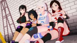 3d 4girls black_hair gym_clothes gym_clothing gym_uniform indrick_[artist] kali_belladonna koikatsu milf raven_branwen red_eyes red_hair rwby silver_eyes sportswear summer_rose white_hair willow_schnee