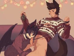 animal_ears blowjob bottomless collar fellatio humanoid lavender_incubus leash magical_ondine male male_only mistletoe partially_clothed penis sweater