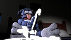 bed bedroom bodily_fluids bonnie_(fnaf) cum cum_on_bed cum_on_penis cum_on_self cumshot ears_back ejaculation excessive_cum five_nights_at_freddy's furniture genital_fluids genitals hand_on_penis hi_res jack-in-the-box-sfm male_only paws penis pivoted_ears scottgames sitting solo_male tongue tongue_out video_games