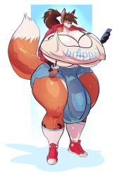 anthro big_breasts big_bulge breasts bulge canid canine curvy_figure fox herm hi_res huge_breasts huge_bulge hyper hyper_breasts hyper_bulge intersex mammal solo tekniqua whatinsomnia wide_hips