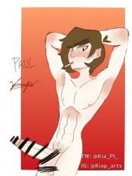 1boy blush brown_eyes brown_hair eddsworld erect_penis erection muscular_male naked paul_(eddsworld) penis solo_male