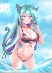 animal_ears big_breasts bikini cat_girl indie_virtual_youtuber linvel looking_at_viewer nekomimi swimsuit taiki_rin virtual_youtuber