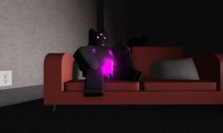 3d animal_penis black_fur black_gloves couch cum cum_drip floor furry gloves glowing_markings glowing_penis goggles gootraxian kaiju_paradise knot male markings masturbation nightcrawler_(kaiju_paradise) nose outlet penis pillow png purple_glow radant red_couch reptile reptile_humanoid roblox roblox_game robloxian solo tongue tongue_out video_games wall white_pillow