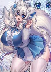 big_ass big_breasts blue_clothing blue_eyes breasts clothed huge_breasts indie_virtual_youtuber kemonomimi large_breasts light-skinned_female light_skin long_hair lumi_(merryweather) merryweather osiimi silver_hair skirt smiling tagme thick_thighs thighhighs twintails very_long_hair virtual_youtuber white_hair white_thighhighs wolf_ears wolf_girl wolf_tail youtube youtuber