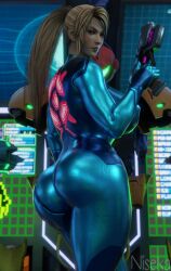 1girls 3d armor bimbo blonde_hair female female_only green_eyes helmet helmet_with_visor light-skinned_female long_hair metroid niseka samus_aran sarah_bryant_(model) solo solo_female varia_suit varia_suit_helmet virtua_fighter zero_suit zero_suit_samus