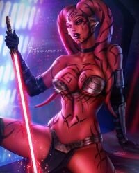 1girls breasts breasts darth_talon female female female_only female_solo lightsaber partially_clothed partially_clothed_female red_lightsaber red_skin sith sith_eyes sith_lady solo solo_female star_wars star_wars:_legacy star_wars_legends sun_khamunaki tattoo tattoos twi'lek yellow_eyes