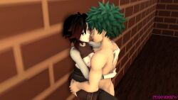 1boy 1girls 3d alleyway ass brown_hair completely_nude crossover crossover_pairing eastern_and_western_character female green_hair hand_on_ass hand_on_butt in_wall izuku_midoriya light-skinned_female light-skinned_male light_skin male muscular muscular_arms muscular_male my_hero_academia nude nude_male open_eyes pale-skinned_female pale_skin penetration penny3dnsfw red_hair ruby_rose rwby silver_hair wall