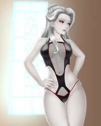 1girls bikini earrings jay156 pale-skinned_female pale_skin red_eyes rwby salem_(rwby) white_hair