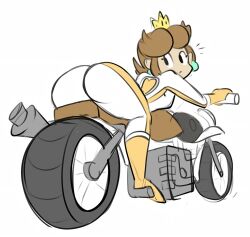 1girls ass backboob big_ass big_butt bike bodysuit boots breasts brown_hair butt butt_crack_outline clothing crown earrings female female_only gloves light-skinned_female light_skin mario_(series) mario_kart motorcycle nintendo pale_skin pcengine presenting_hindquarters princess_daisy racing_suit shoulder_length_hair solo thick thick_ass thick_hips thick_thighs tight_clothing tight_fit tight_suit white_background wide_hips