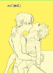 2boys adult_and_teenager chrollo_lucilfer gay hunter_x_hunter killua_zoldyck kissing male male_only monochrome multiple_boys older_man_and_teenage_boy teenage_boy teenager yaoi