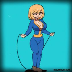 1girls animated big_breasts blonde_hair bouncing_breasts breasts clothed clothes clothing color colored fallout female female_only footwear full_body fully_clothed hips human human_only humanoid jiggle jumping jumprope jumpsuit large_breasts mob_face scruffmuhgruff skipping_rope solo solo_female tagme thick thick_thighs thighs vault_girl vault_suit watermark wide_hips