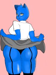 1girls anthro ass ass big_ass big_butt black_underwear blue_hair blue_skin catgirl furry looking_at_viewer nicole_watterson sh3ar skirt skirt_up the_amazing_world_of_gumball thick_thighs yellow_eyes