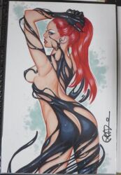 1girls alien artist_request artist_signature big_breasts breasts covering curvy curvy_female curvy_figure female female_focus female_only light-skinned_female light_skin marvel marvel_comics mary_jane_watson naked naked_female red_hair solo symbiote venom venom_(marvel) voluptuous voluptuous_female wide_hips