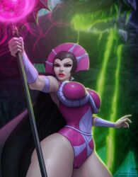 1girls absurdres barretxiii evil-lyn eyelashes eyeliner female female_only highres looking_at_viewer masters_of_the_universe pink_eyes solo url watermark