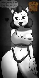 alice_angel beanontoast bendy_and_the_ink_machine big_breasts black_hair female_only monochrome partially_clothed