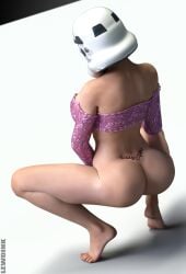3d abs absurdres ass belly_piercing breasts fake_nails female_stormtrooper handjob hands_up highres huge_breasts implied_fellatio lewdink lingerie lips looking_at_viewer mature_female milf muscular navel nipples original piercing pussy pussy_peek ribs see-through squatting star_wars stormtrooper toned underwear white_background