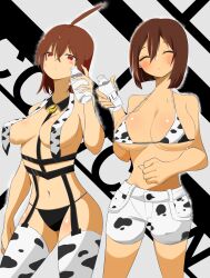 2d 2girls artist_request big_breasts brown_hair chara closed_eyes female female_only frisk human milk_bottle multiple_girls red_eyes rosy_cheeks small_breasts tagme_(artist) undertale undertale_(series)