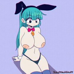 1girls animated aqua_hair breasts bulma_(bunny) bulma_briefs color colored dragon_ball female female_only huge_breasts human human_only scruffmuhgruff shounen_jump solo teenager thick_thighs