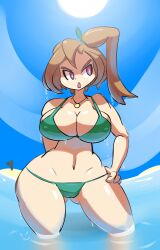 1girls beach big_ass big_breasts enormous_ass hand_on_hip huge_ass huge_breasts huge_hips long_hair nipples nipples_visible_through_clothing pcengine tagme thick_thighs water wide_hips