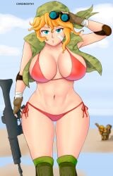 bikini breasts deviantart eri_kasamoto fanbox_reward gummslime gumroad gun looking_at_viewer metal metal_slug patreon snk tagme