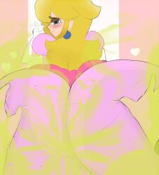 1girls 1other ass_grab big_ass big_butt blonde_hair blue_eyes blush bubble_ass bubble_butt fart fart_cloud fart_fetish farting female female_focus full_of_gas heart looking_back mario_(series) melissaalli nintendo pov princess_peach seductive smelly_ass smile solo_focus