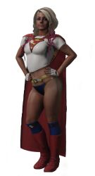 1girls 3d agent_4_tea_se7en alexa_bliss belt blonde_hair boots cape crop_top dc dc_comics gloves hands_on_hips kneehighs panties posing socks supergirl_(cosplay) superman_(series) underwear wwe wwe_2k19 wwe_diva