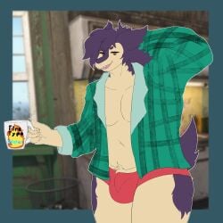 anthro big_penis bulge flannel generation_2_pokemon kuroinsolitude male_only mug penis pokemon pokemon_(species) typhlosion yaoi