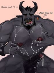 1boy anthro bull dialogue english_text erection furry gay horns humanoid inviting looking_at_viewer male male_only muscular muscular_male nipples nude pecs penis solo solo_focus text tobybara tongue_out