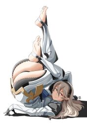 1girls ass automatic_giraffe bare_thighs barefoot big_ass black_panties breasts corrin_(fire_emblem) corrin_(fire_emblem)_(female) female female_only fire_emblem fire_emblem_fates gloves grey_hair hair_between_eyes hairband half-closed_eyes inner_thighs legs_up long_hair looking_at_viewer nintendo panties pointy_ears pose red_eyes seductive small_breasts smile solo thighs underwear white_background