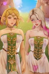 2futas cosplay crossover futa_only futanari gwen_stacy human humanoid light-skinned_futanari light_skin marvel matching_outfit princess_zelda princess_zelda_(cosplay) prywinko see-through small_penis spider-man:_across_the_spider-verse spider-man_(series) tears_of_the_kingdom the_legend_of_zelda water wet zelda_(tears_of_the_kingdom)