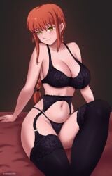 1girls bra braided_hair breasts chronosth1 cleavage deviantart fanbox_reward female_only front_view garter_belt gummslime gumroad lingerie long_hair navel panties patreon red_hair sitting tagme thighhighs yellow_eyes