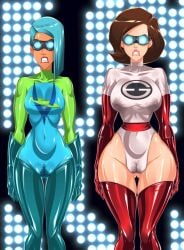 2girls alternate_costume alternate_version_available ass bare_ass bare_hips big_breasts blue_hair breasts busty chest curvaceous curvy curvy_figure digital_media_(artwork) disney elastigirl elastigirl_(original_supersuit) female female_focus helen_parr hero heroine hips hourglass_figure human karen_fields legs light-skinned_female light_skin lips lower_body mature mature_female multiple_girls omiiverse pixar slim_waist superhero superheroine the_incredibles the_incredibles_2 thick thick_legs thick_thighs thighs thong thong_leotard upper_body voluptuous voyd_(the_incredibles) waist wide_hips