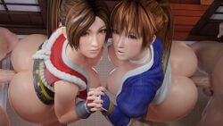 2boys 2girls 3d anal asian_clothing asian_female blender_(software) bottomless brown_eyes brown_hair dat_ass dead_or_alive fatal_fury holding_hands indoors japanese_clothes kasumi_(doa) king_of_fighters koei_tecmo large_ass large_breasts large_penis light-skinned_female light-skinned_male long_hair looking_at_viewer mai_shiranui maiden-masher milf ninja orange_hair painted_nails ponytail red_nails sex snk standing standing_sex teenager