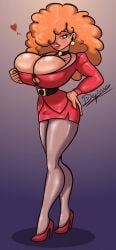 cartoon_network cleavage emeric-depierre ginger ginger_hair hair_over_one_eye high_heels long_hair long_legs long_red_hair milf powerpuff_girls provocative pulling_shirt red_hair red_lips red_lipstick sara_bellum showing_cleavage